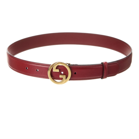 GUCCI BELT ‎BLONDIE GG LOGO Silver BUCKLE RED LEATHER sz 100/ 40-NEW - Picture 2 of 10
